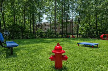 A red fire hydrant sits in the middle of a grassy area.